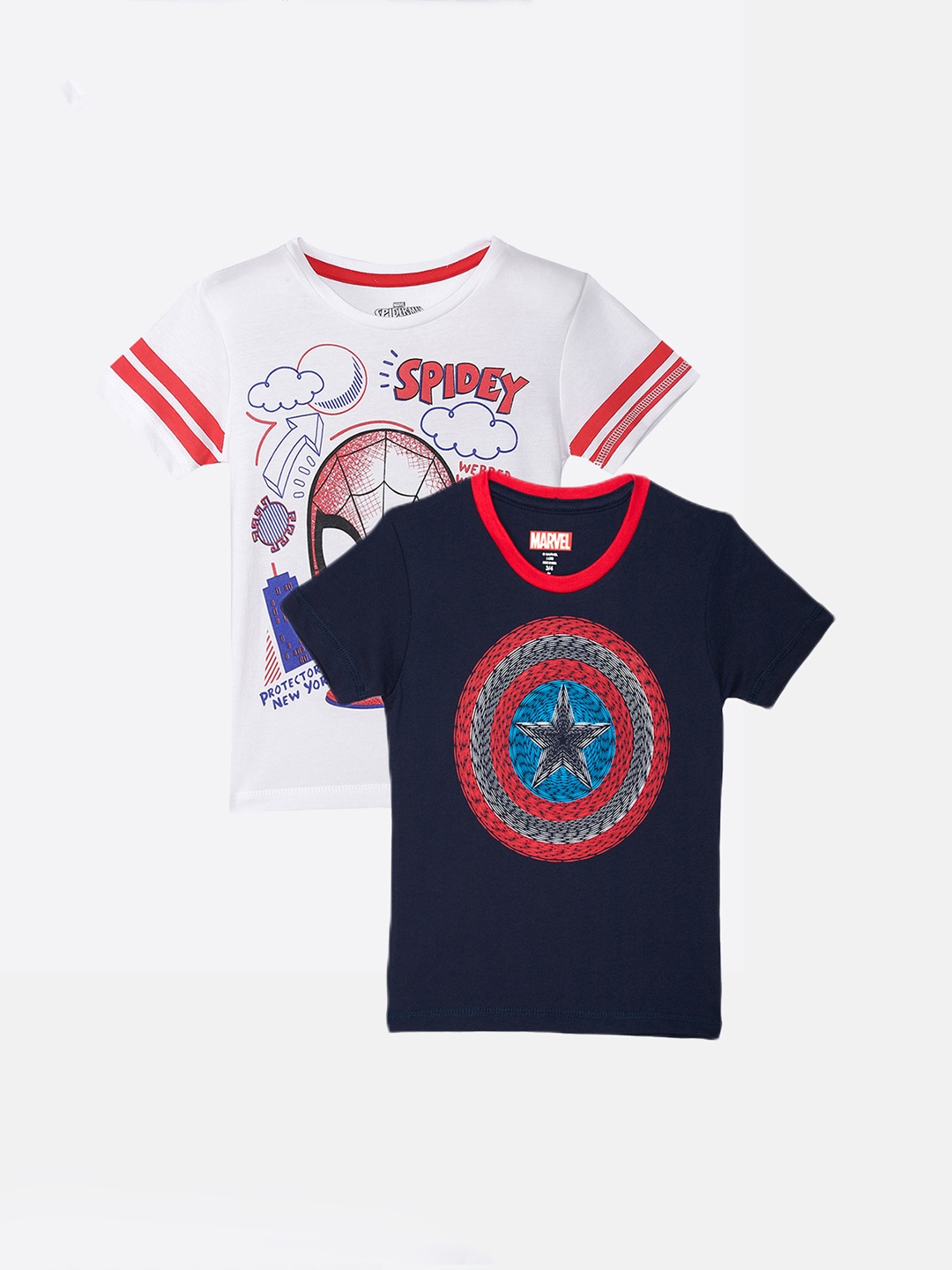 

Kids Ville Boys Pack of 2 Avengers Printed Round Neck Pure Cotton T-shirts, White