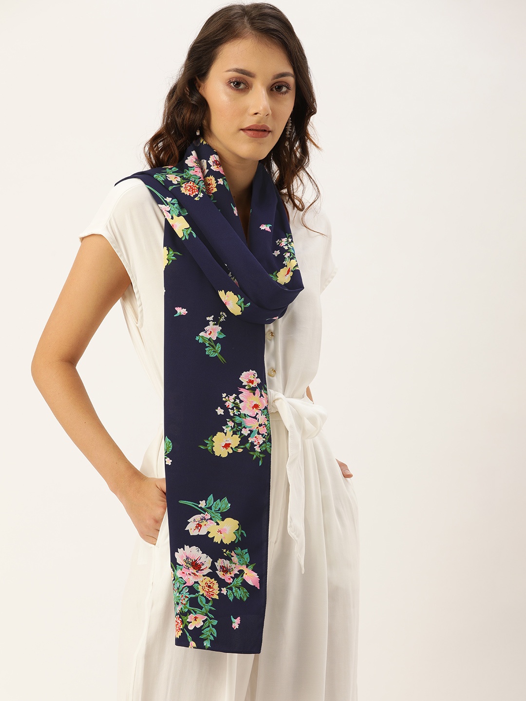 

DressBerry Women Navy Blue & Pink Printed Scarf