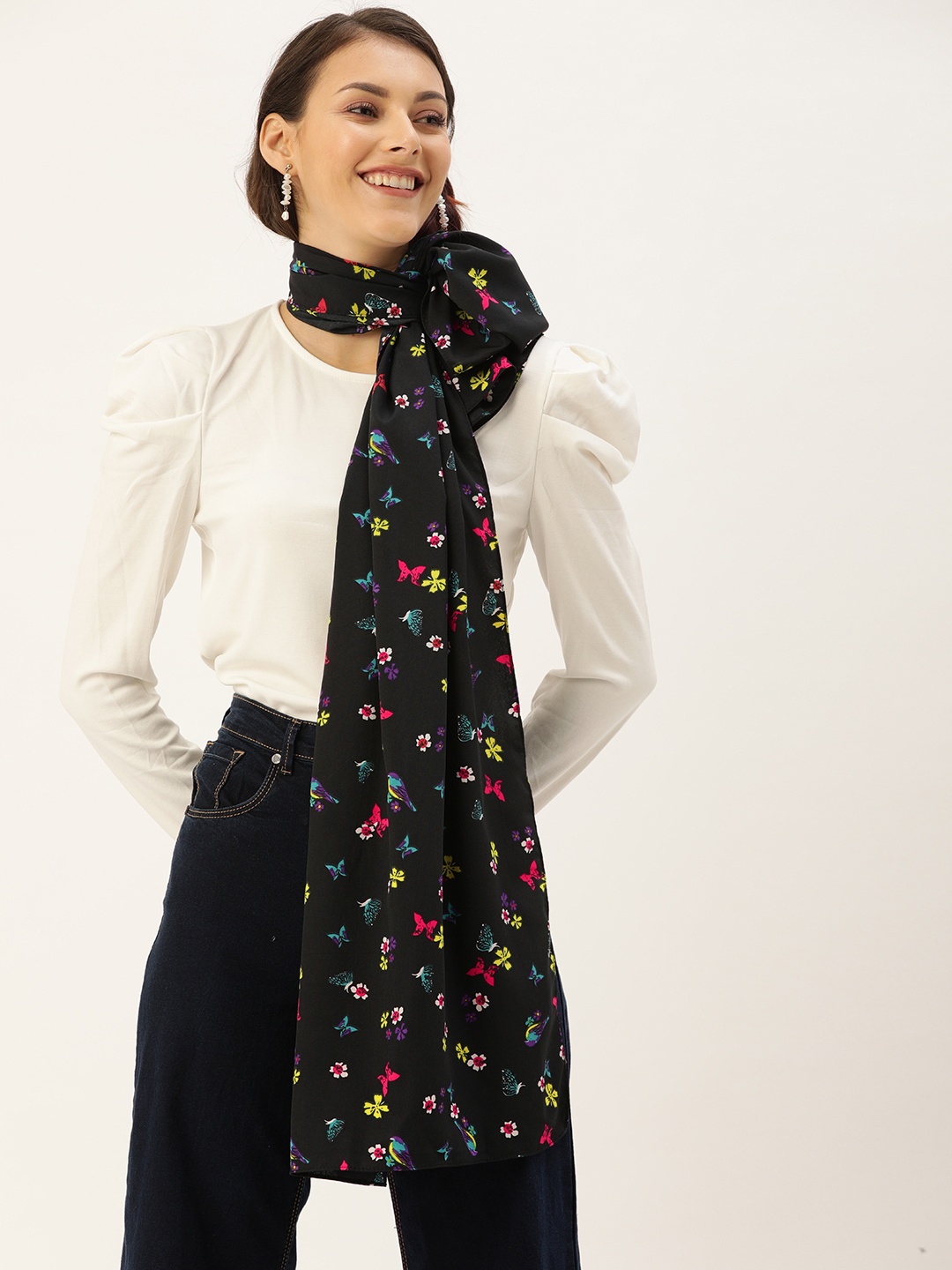 

DressBerry Women Black & Multicoloured Printed Scarf