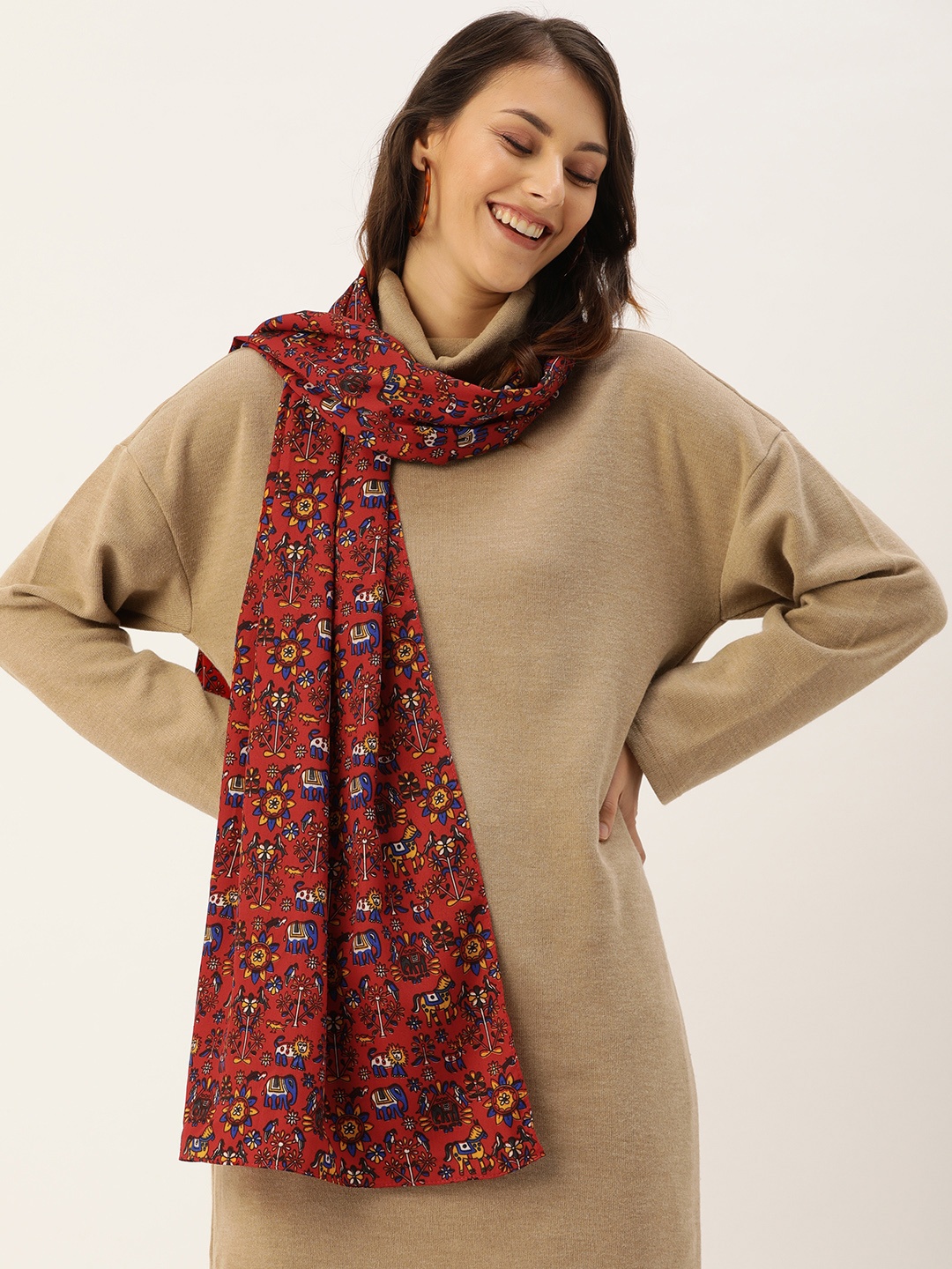 

DressBerry Women Red & Navy Blue Printed Scarf
