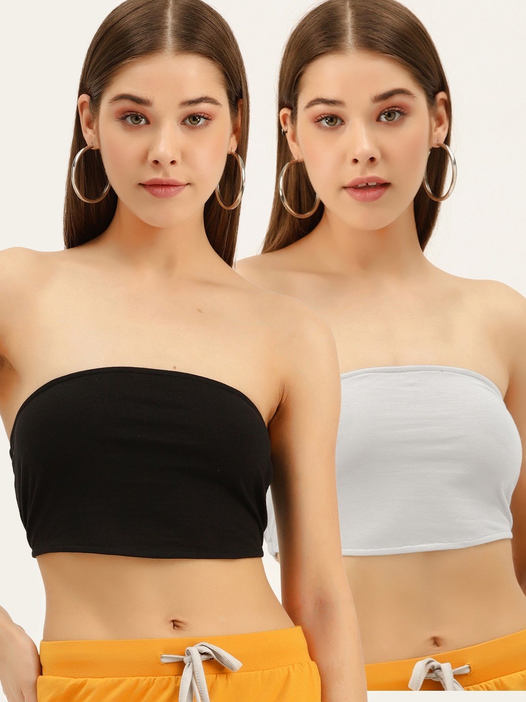 

Besiva Women Pack of 2 Solid Crop Tube Tops, Grey