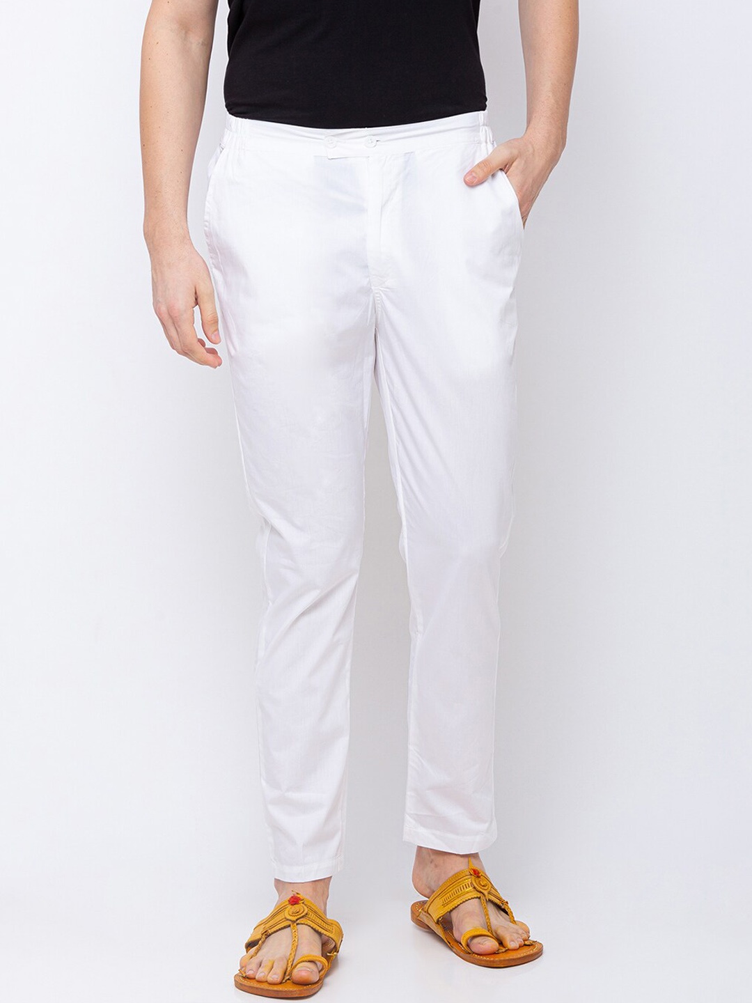 

Ethnicity Men White Solid Pyjamas