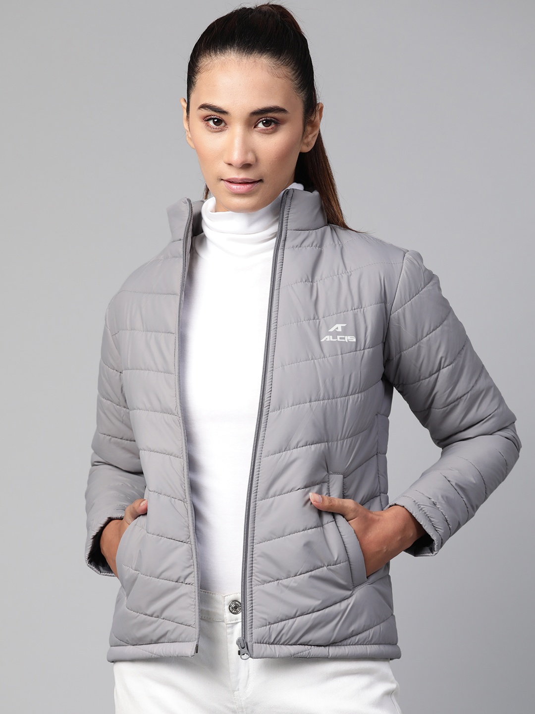 

Alcis Women Grey Solid Padded Jacket