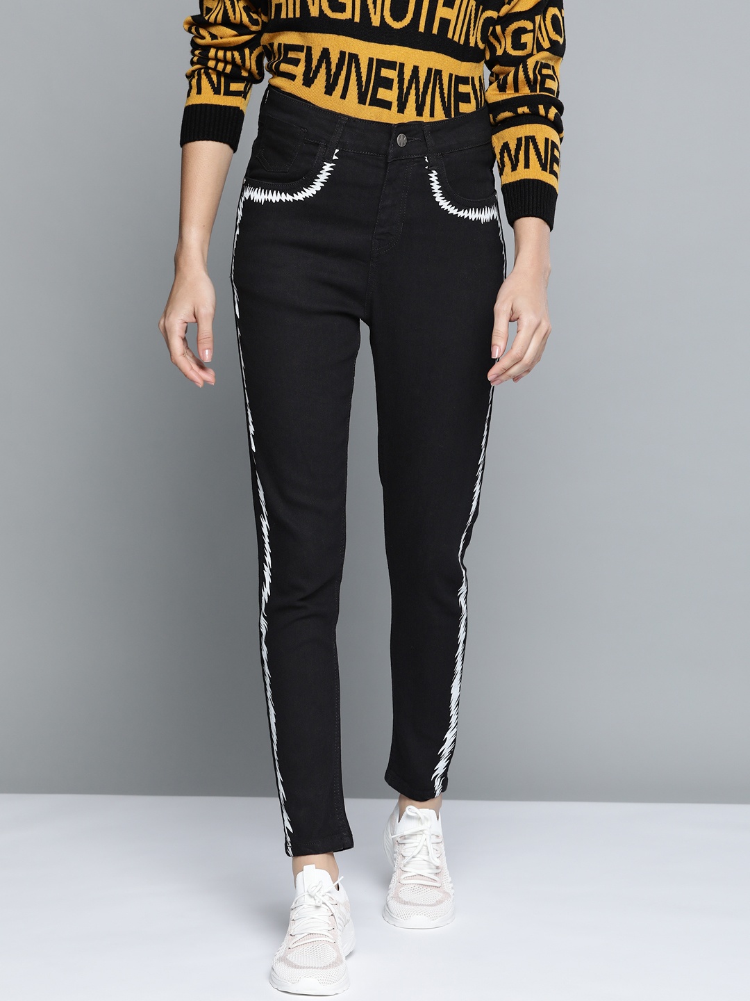 

Kook N Keech Women Black Super Skinny Fit Printed Detail Stretchable Jeans