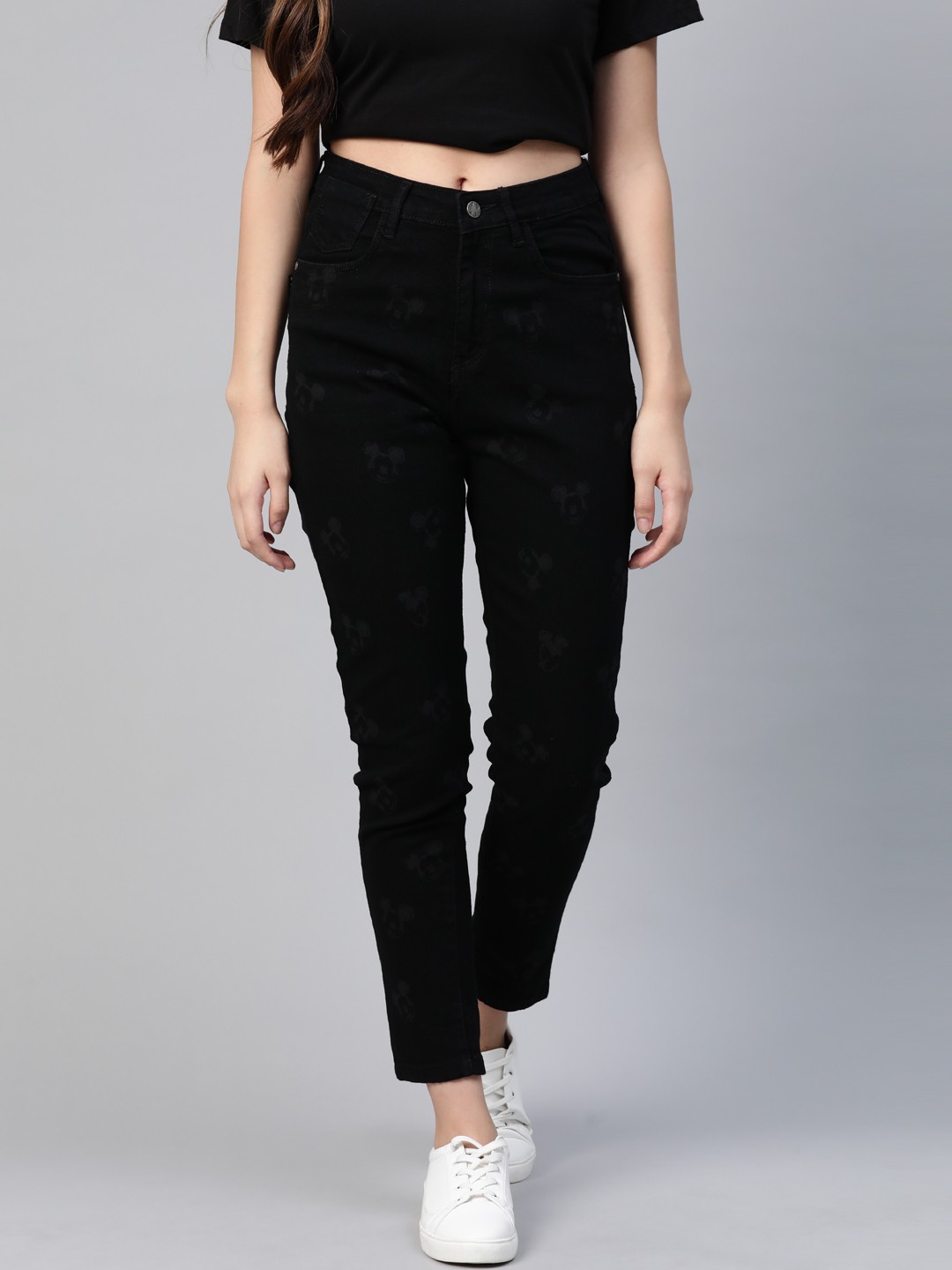 

Kook N Keech Disney Women Black High-Rise Mickey Mouse Print Stretchable Jeans
