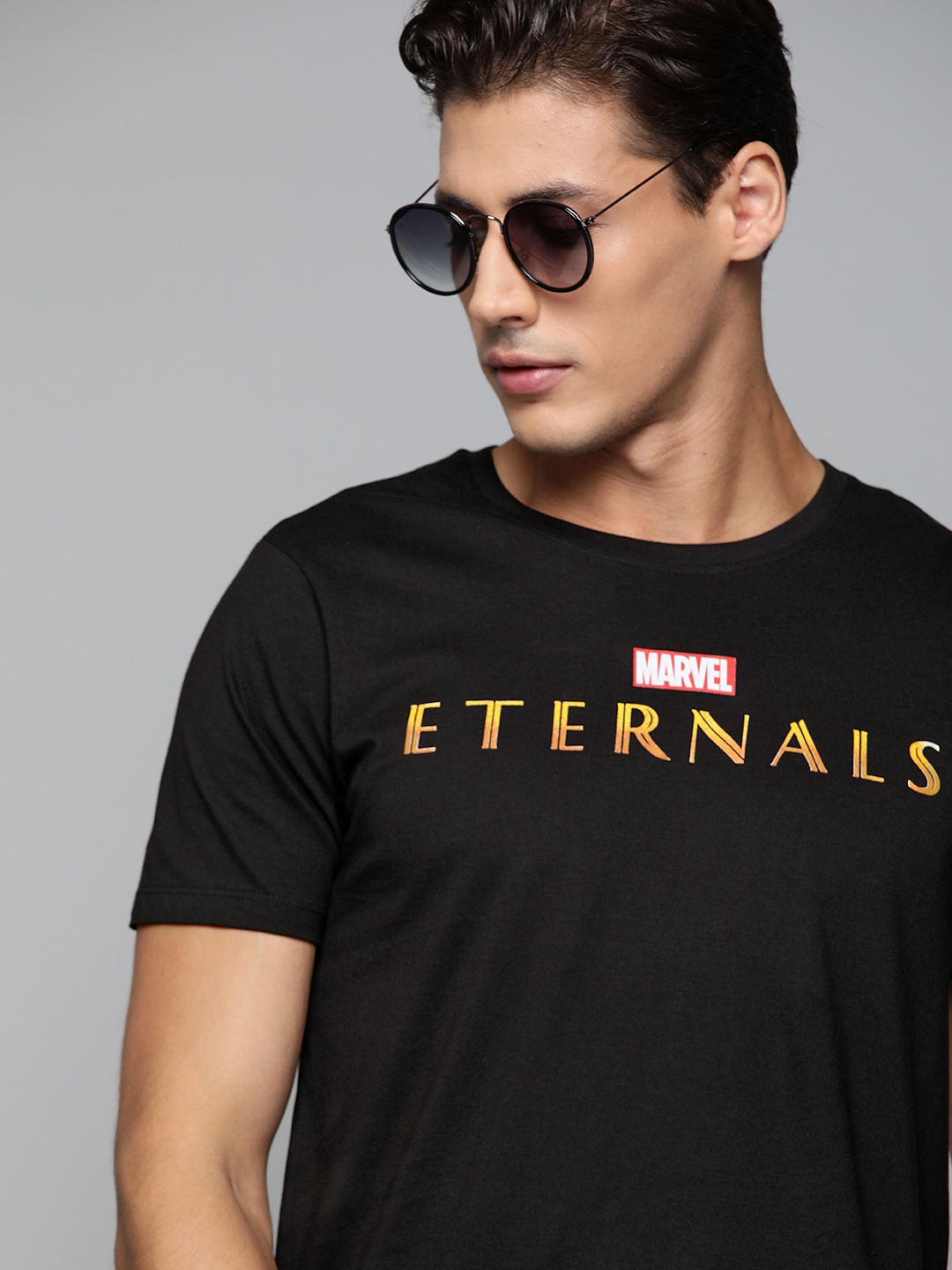 

Kook N Keech Marvel Men Black Golden Cotton Typography Printed Pure Cotton T-shirt