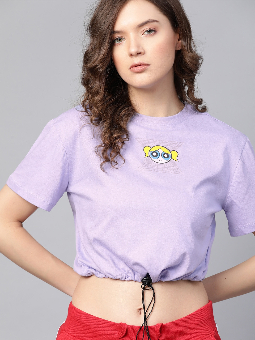 

Powerpuff Girls by Kook N Keech Lavender Tie-Up Waist Crop Top