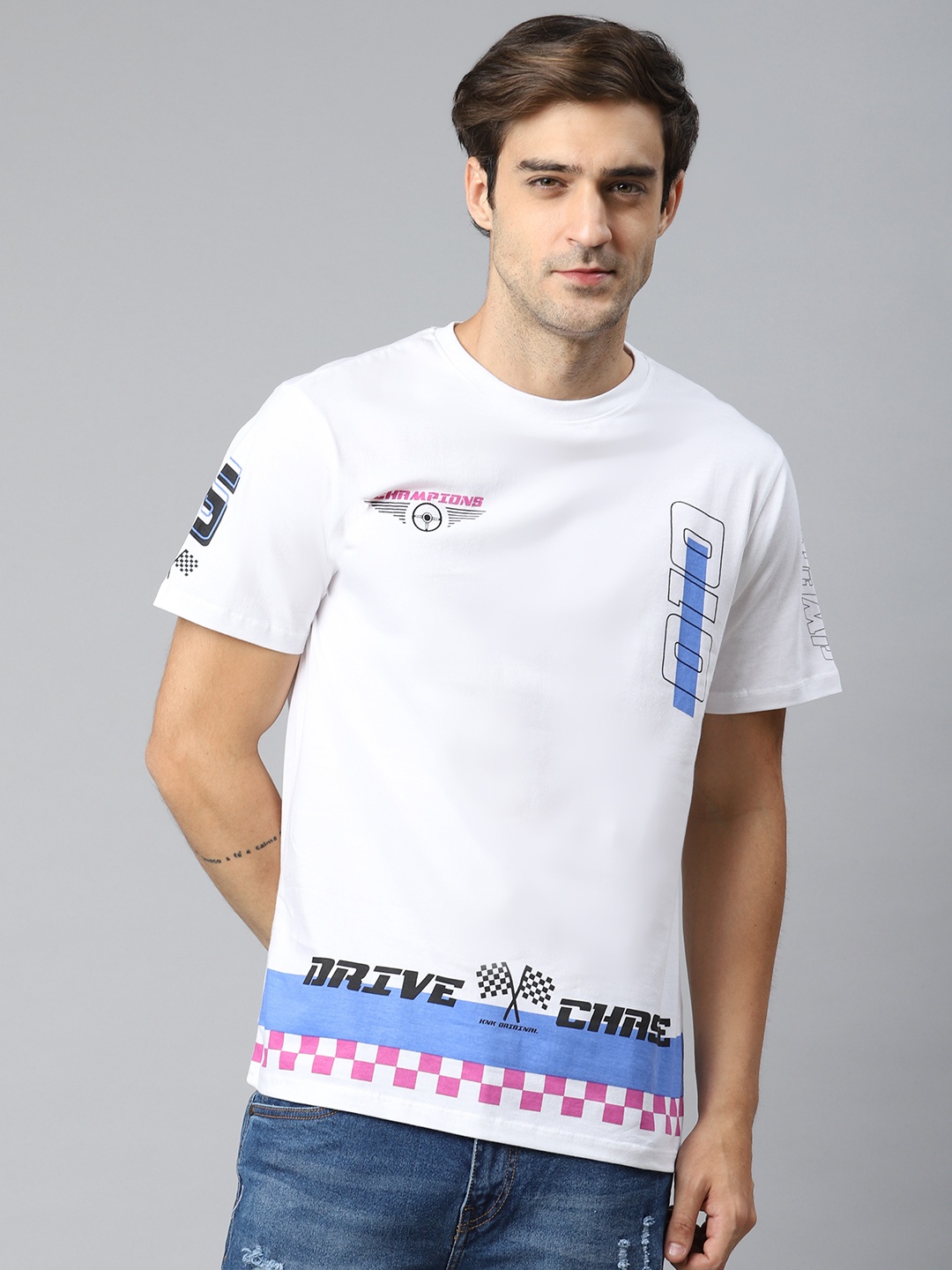 

Kook N Keech Men White Biker Printed Pure Cotton Round Neck T-shirt