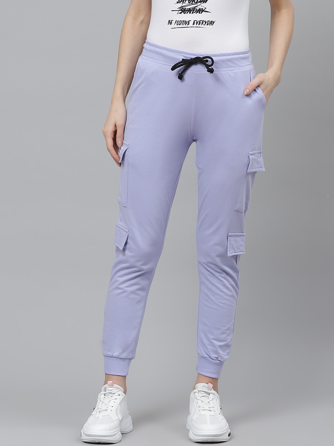 

Kook N Keech Women Blue Straight Fit Solid Pure Cotton Cargo Joggers