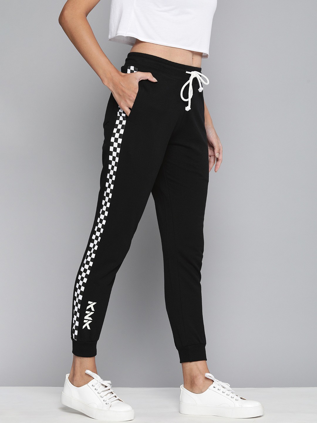 

Kook N Keech Women Black Solid Straight Fit Side Striped Cropped Joggers
