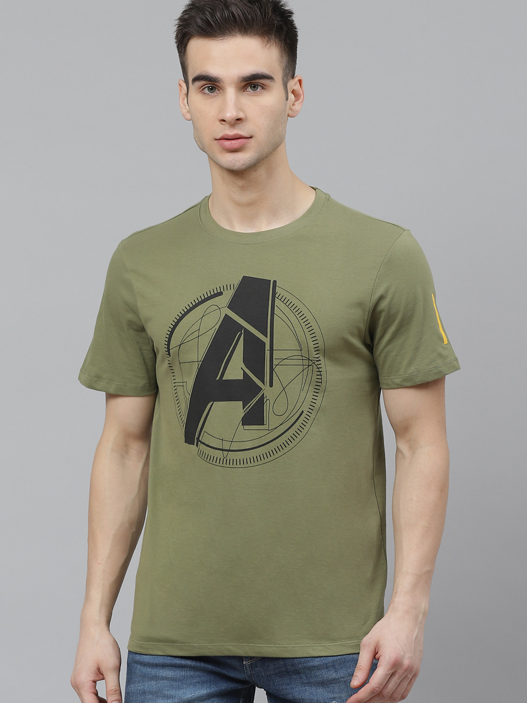

Kook N Keech Marvel Men Olive Green Pure Cotton Avengers Printed Round Neck Pure Cotton T-shirt