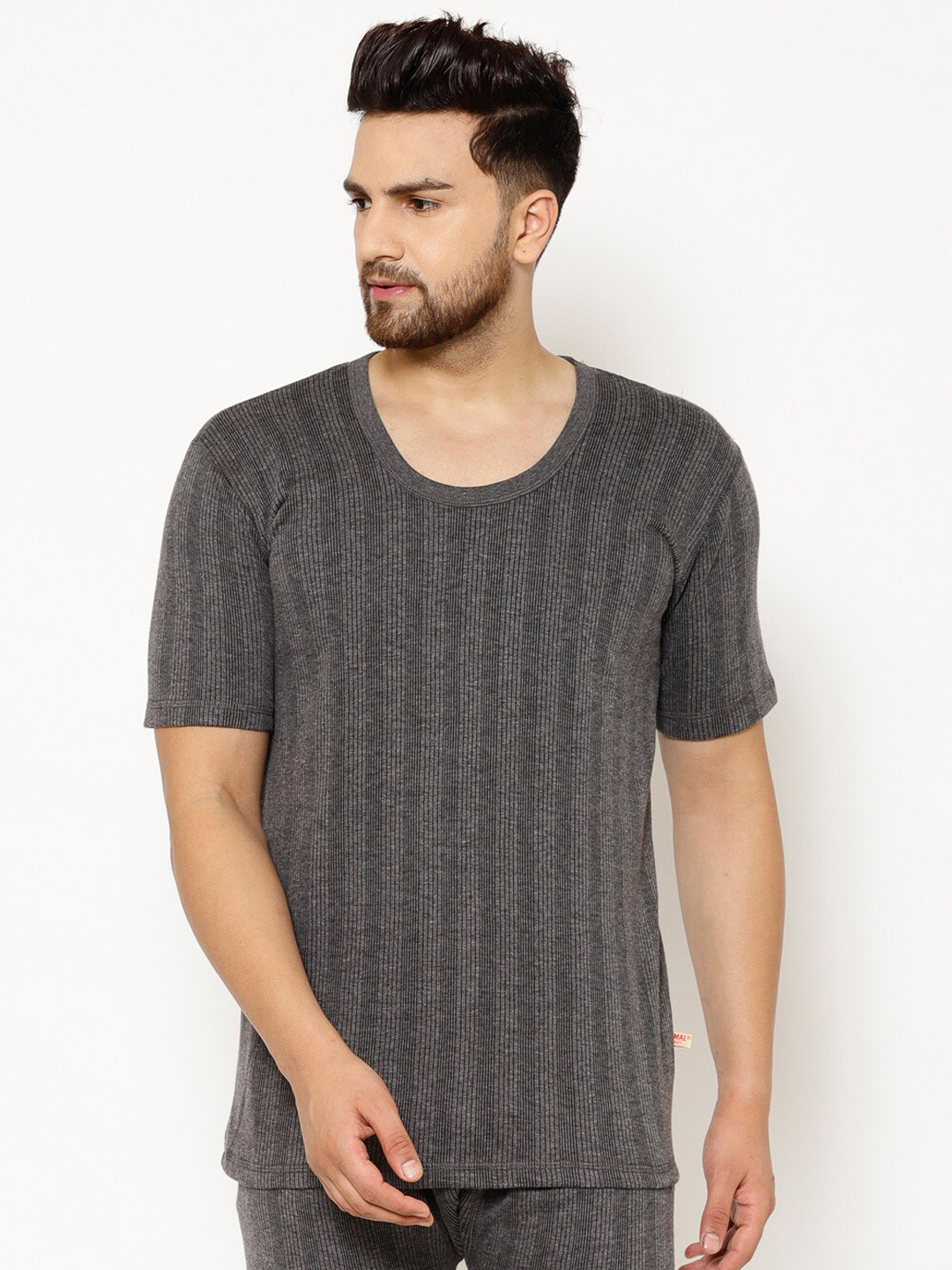 

VIMAL JONNEY Men Charcoal Grey Self-Striped Cotton Thermal Set