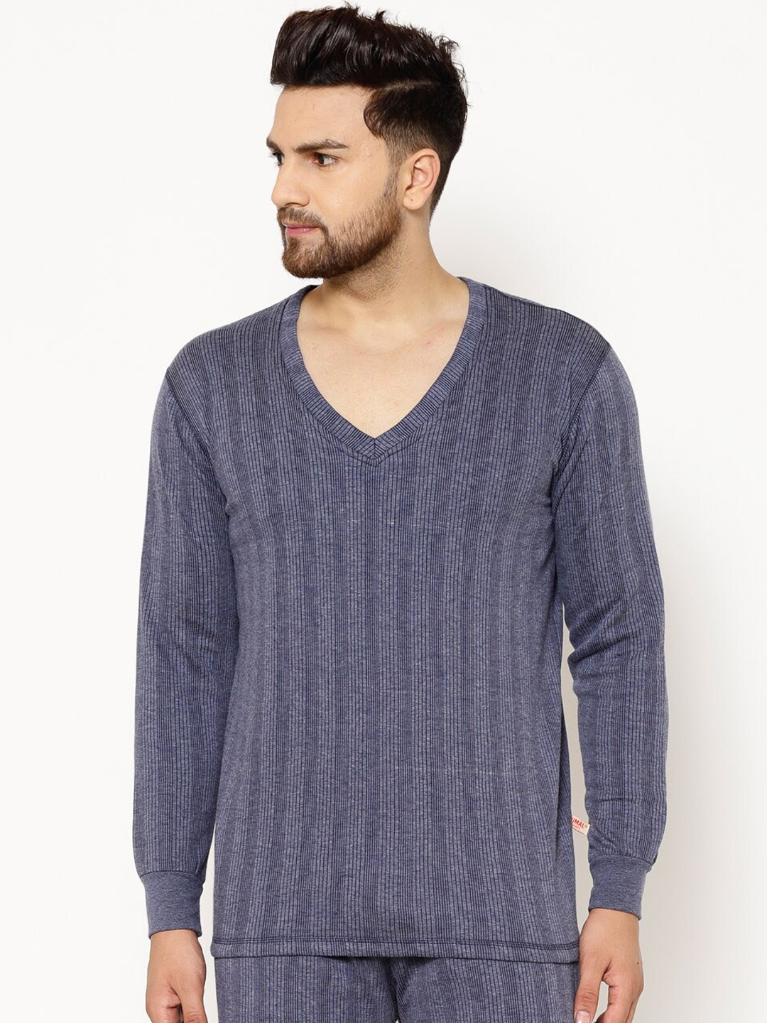 

VIMAL JONNEY Men Blue Self-Striped Cotton Thermal Set
