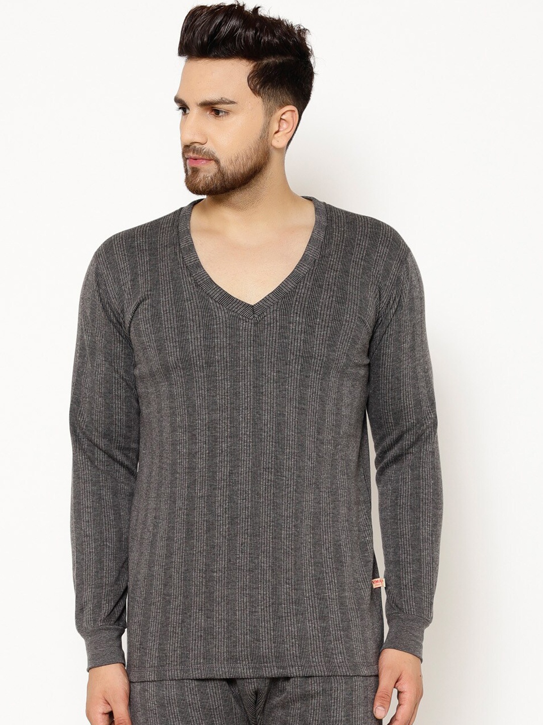 

VIMAL JONNEY Men Grey Striped Thermal Setup