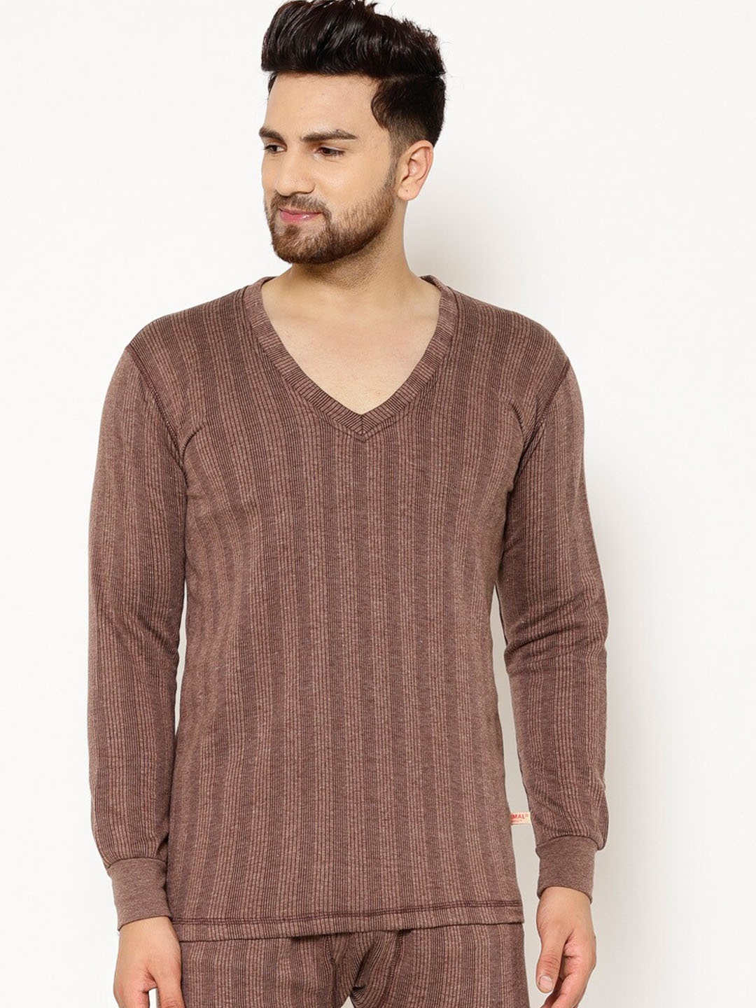 

VIMAL JONNEY Men Brown Striped Thermal Setup