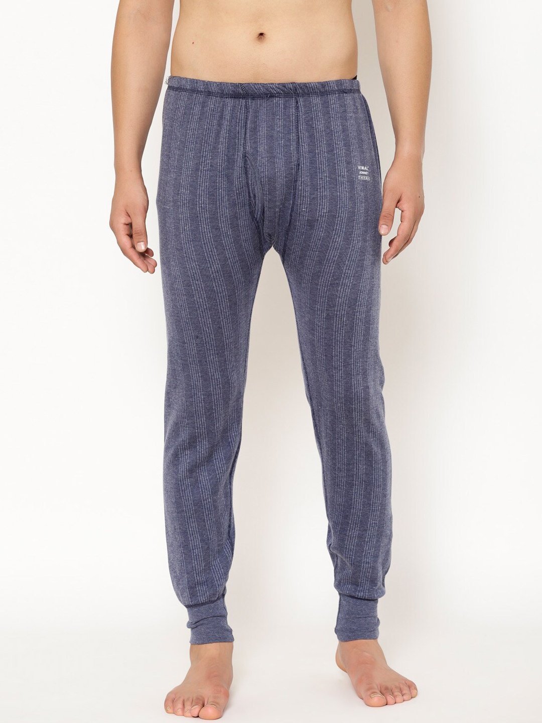 

VIMAL JONNEY Men Grey Striped Thermal Setup, Blue