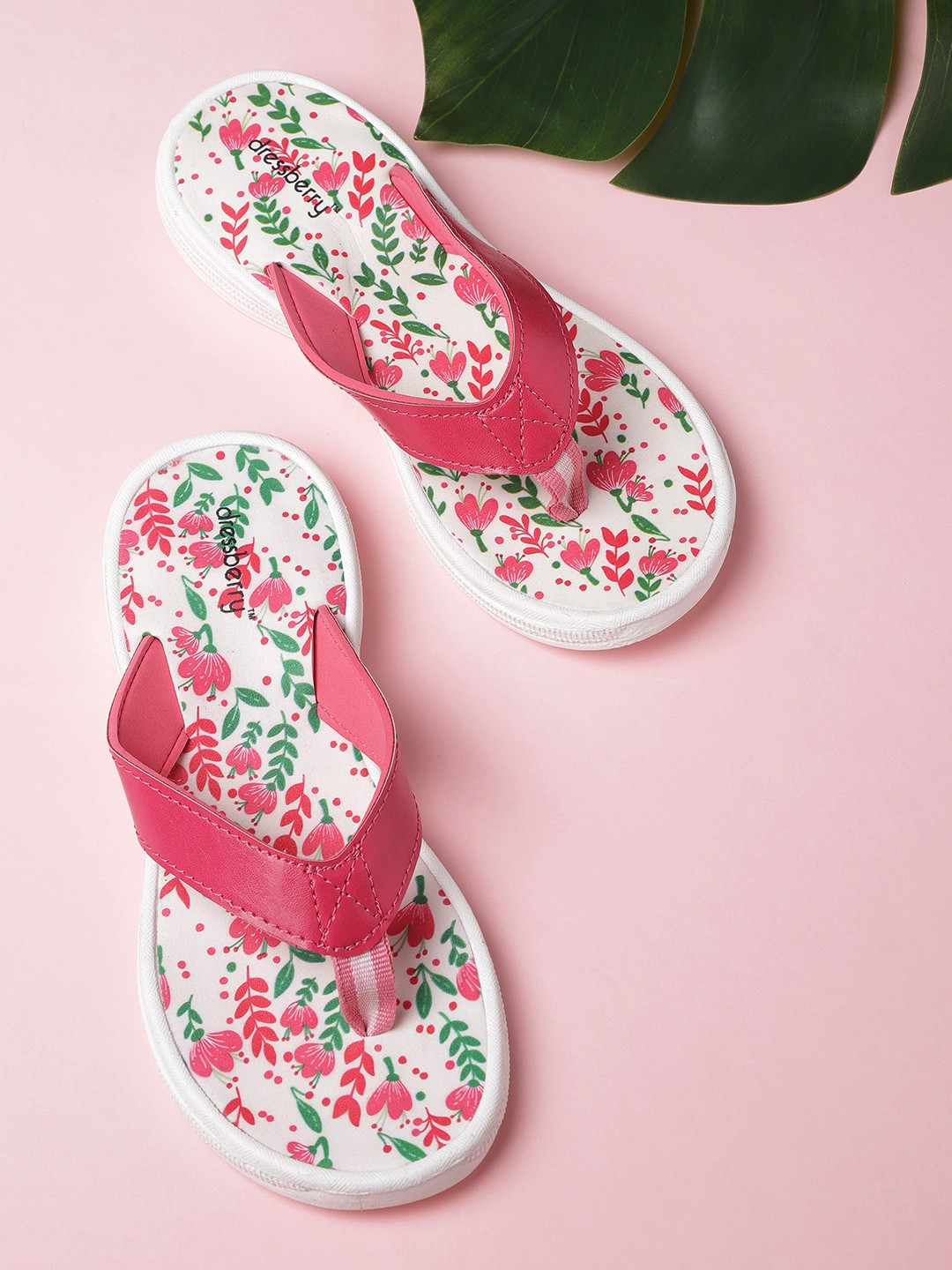 

DressBerry Women Pink & White Floral Print Thong Flip-Flops