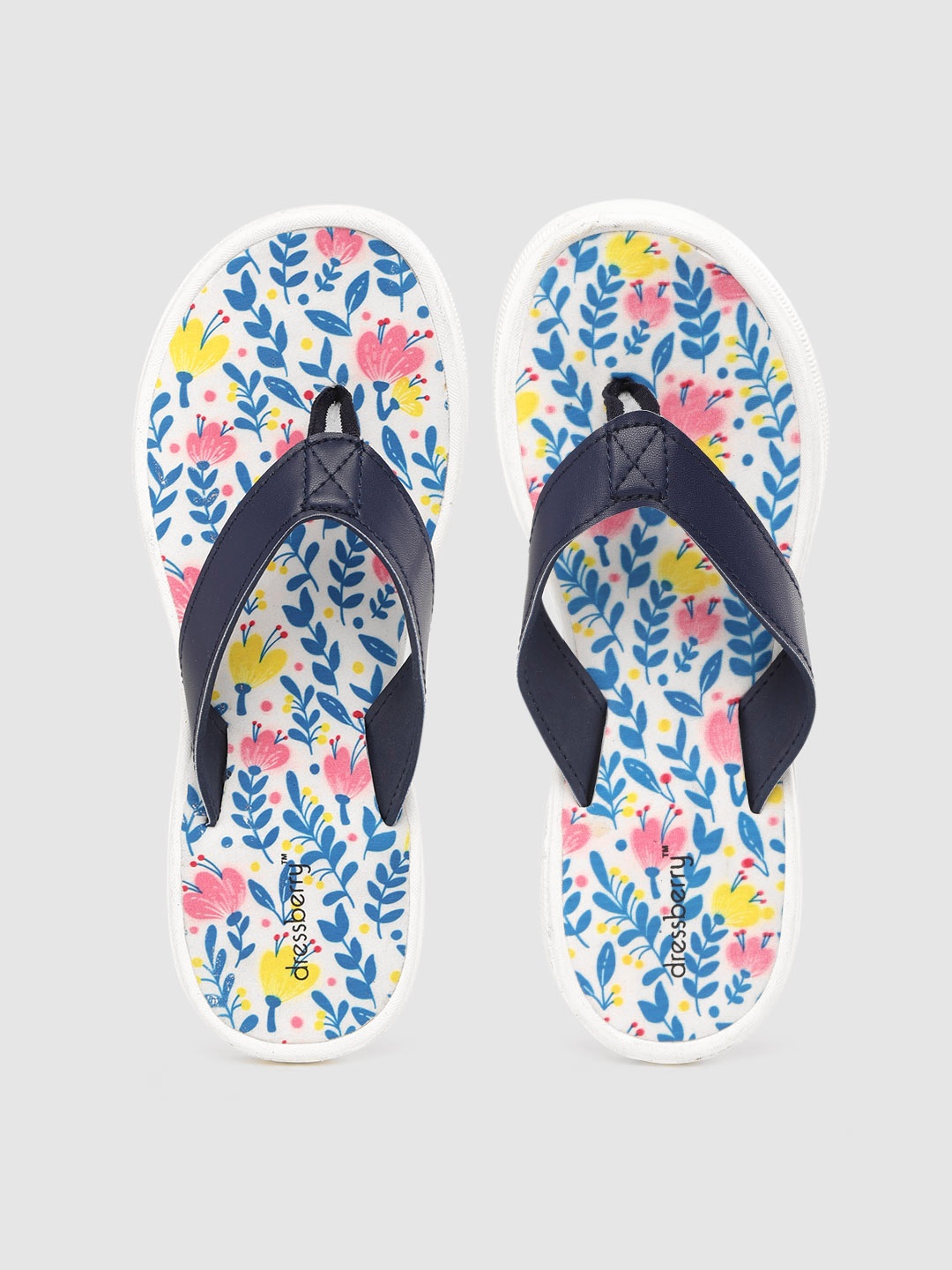 

DressBerry Women Blue & White Floral Print Thong Flip-Flops