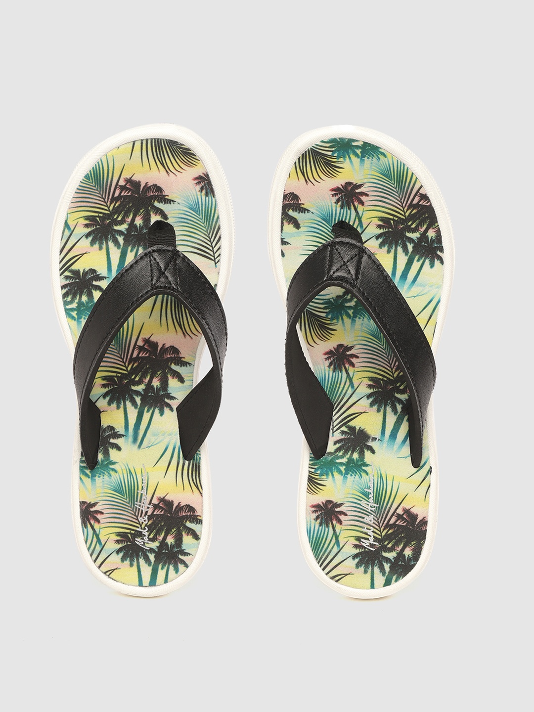 

Mast & Harbour Women Black & Green Tropical Print Thong Flip-Flops