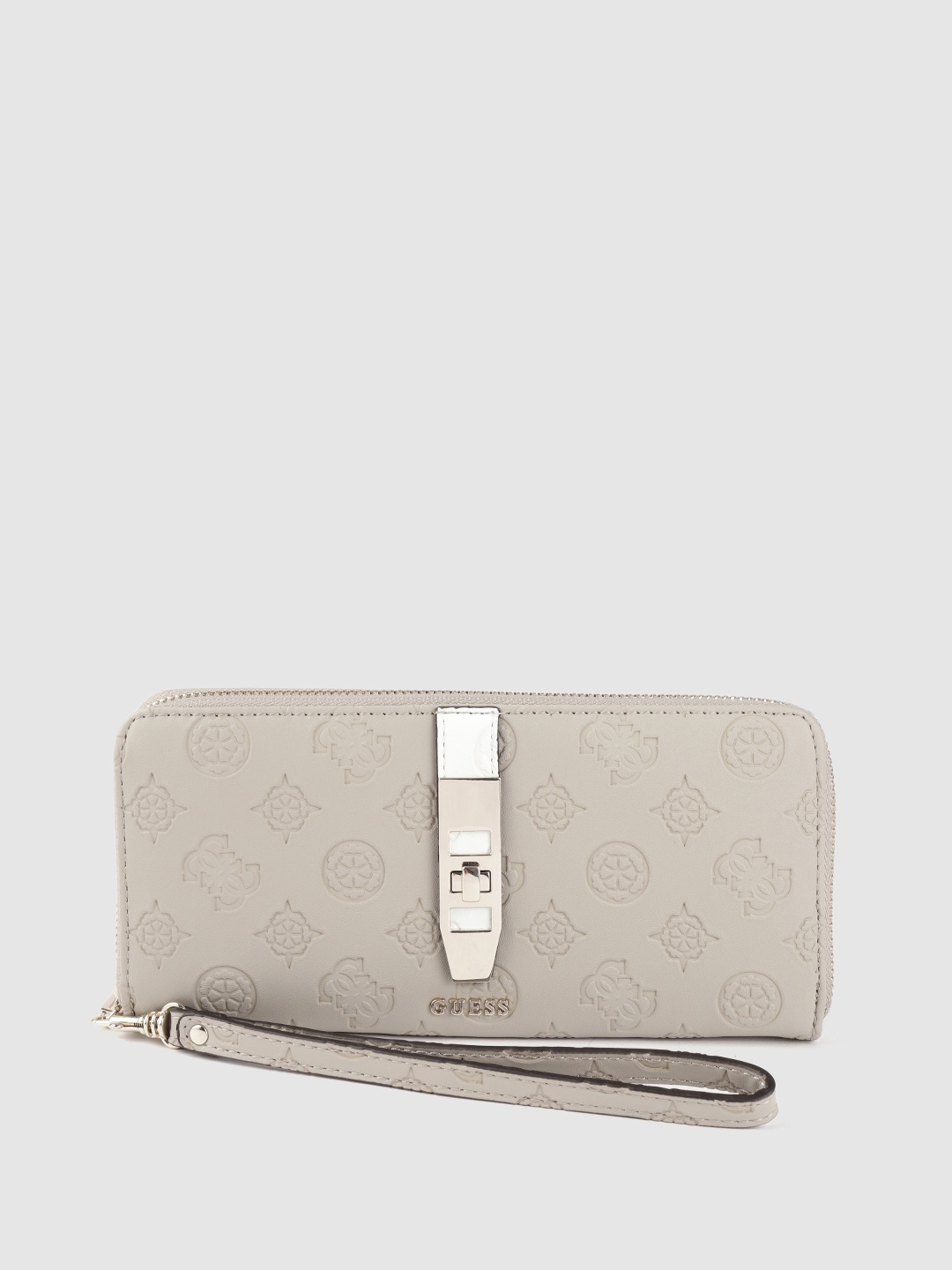 

GUESS Women Beige Ethnic Motifs Textured Zip Around Wallet with Wrist Loop