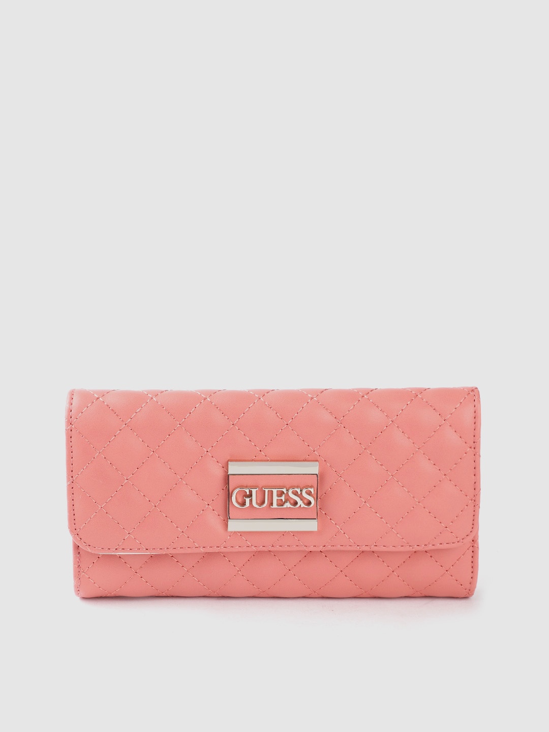 

GUESS Women Coral Orange Quilted Three Fold Wallet
