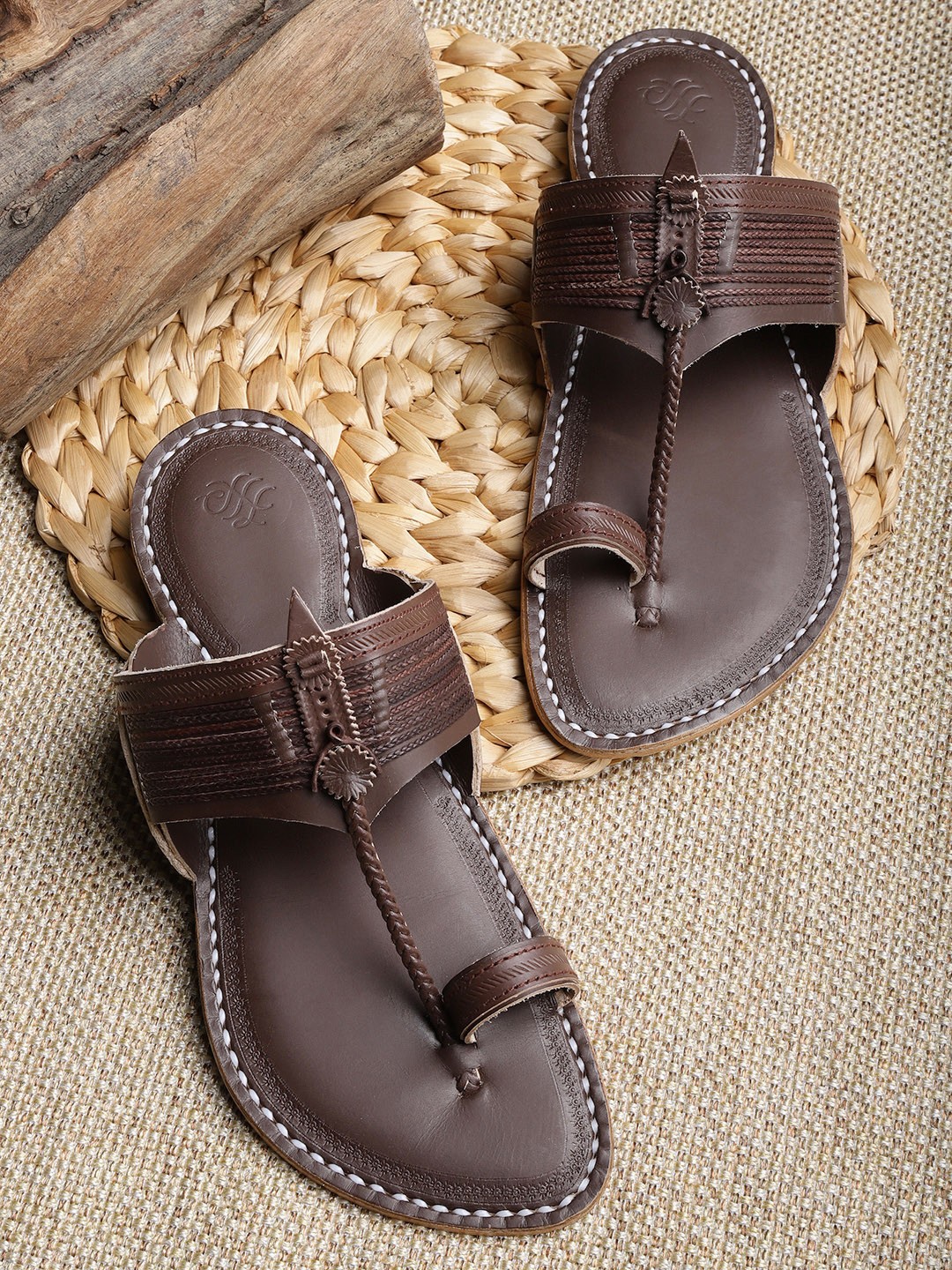 

House of Pataudi Men Coffee Brown Solid Handcrafted Leather Comfort Sandals