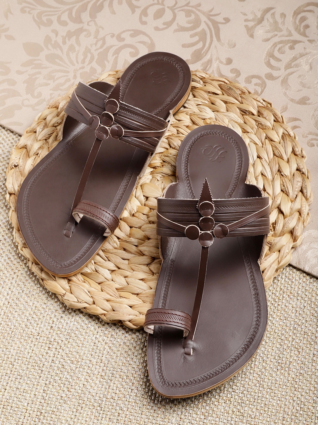 

House of Pataudi Men Coffee Brown Solid Handcrafted Leather Comfort Sandals