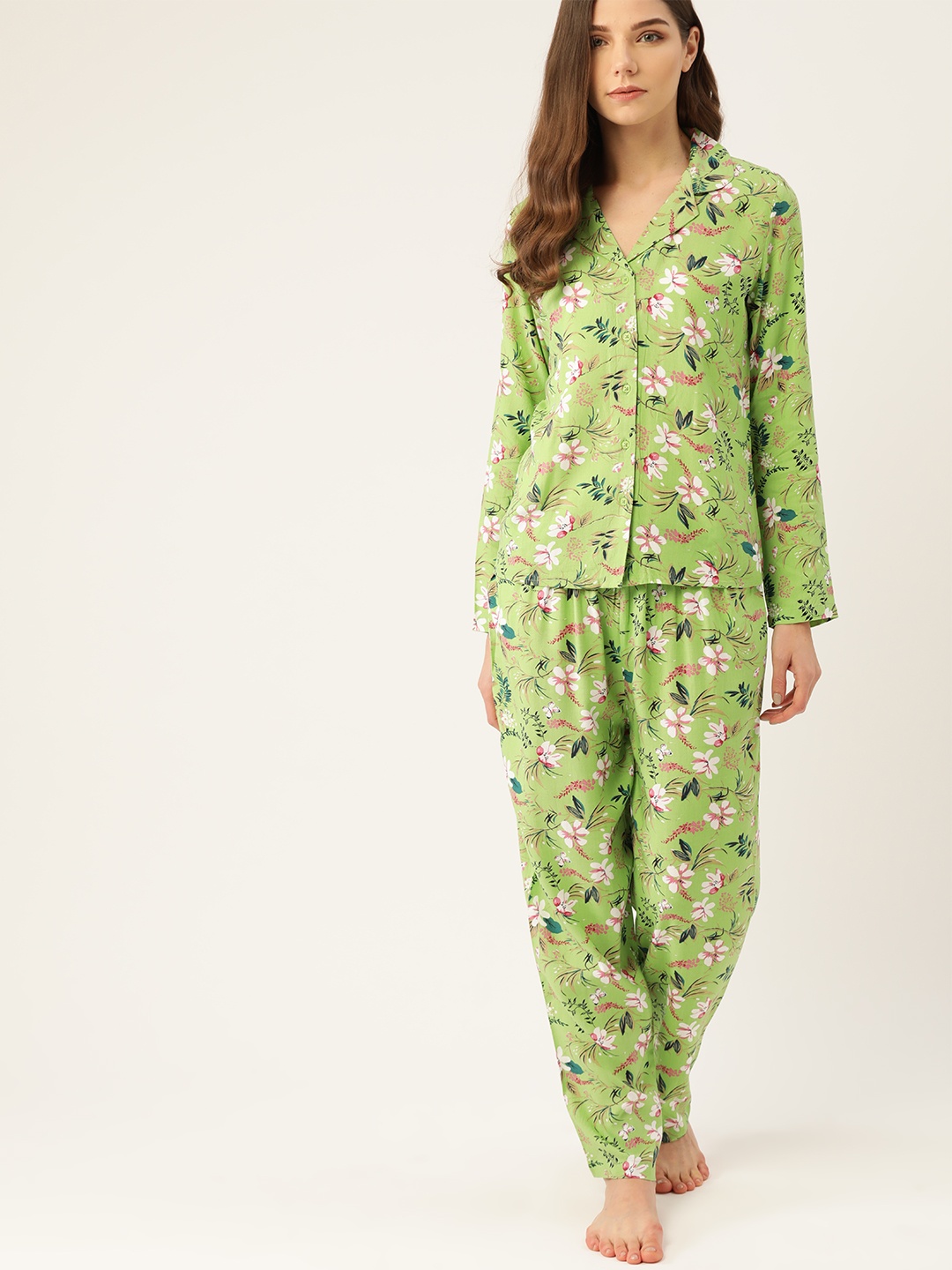 

ETC Women Green & Pink Floral Printed Night suit