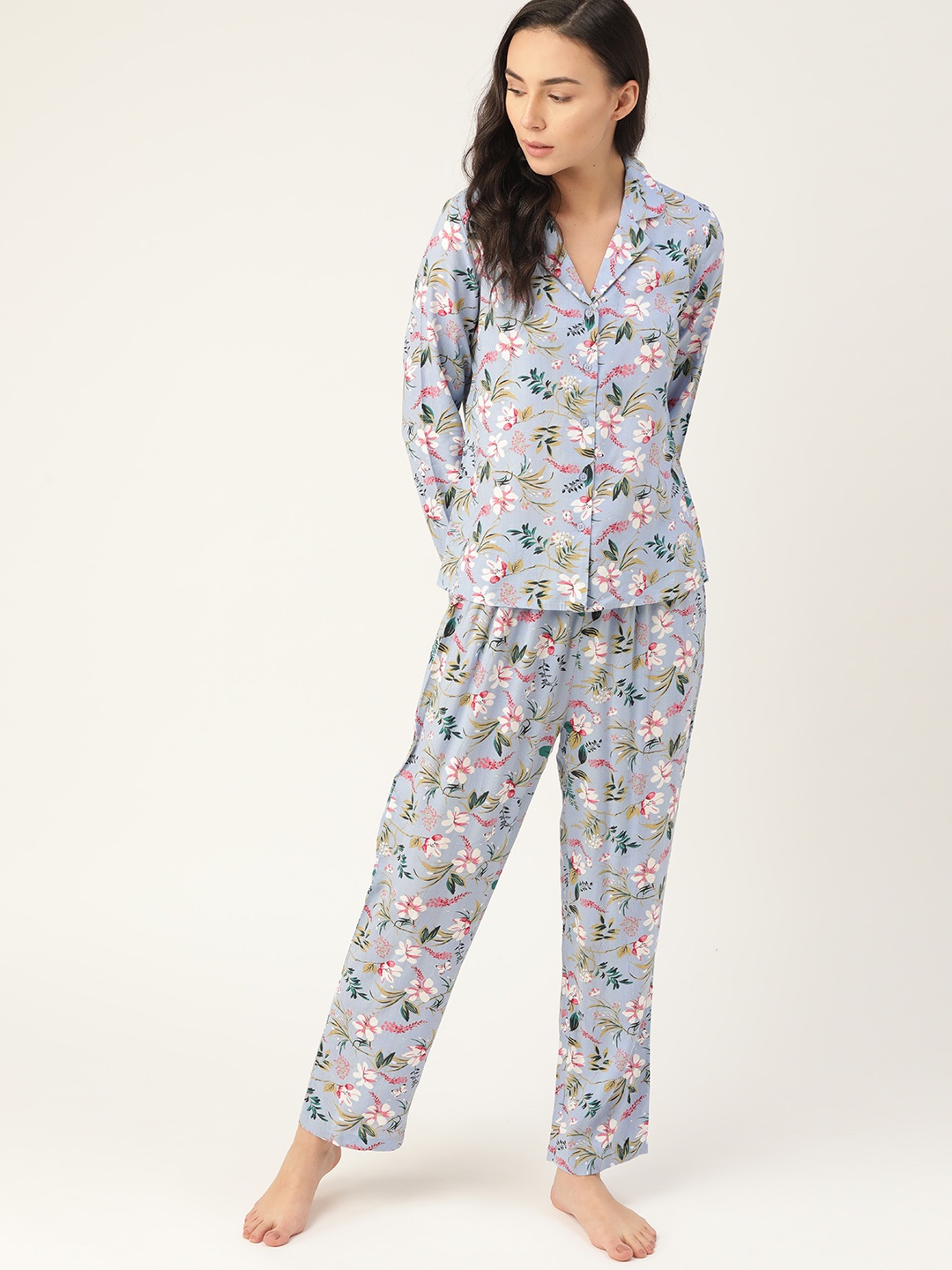 

ETC Women Blue & Pink Floral Print Night Suit