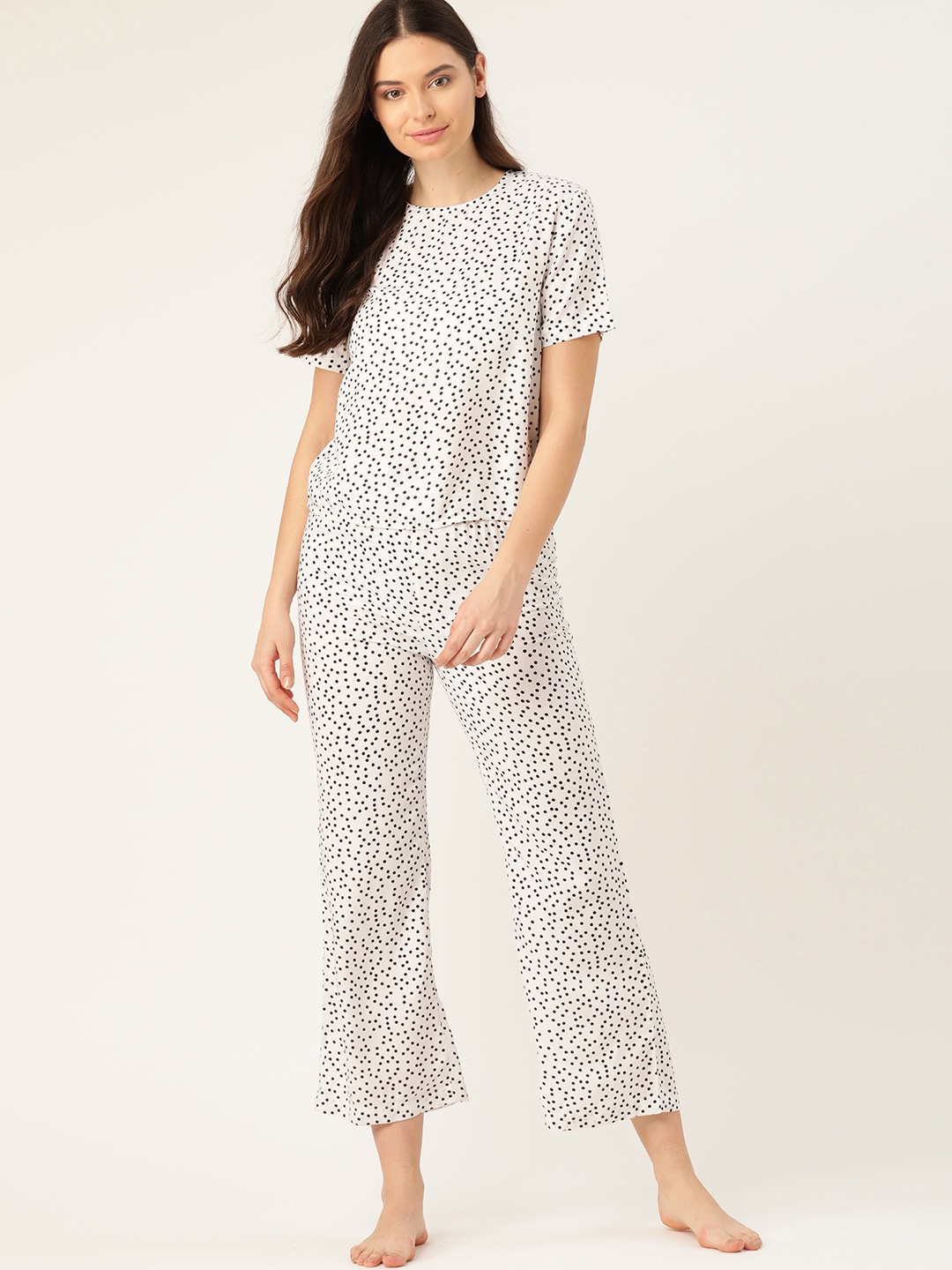 

ETC Women White & Black Polka Dot Print Night suit