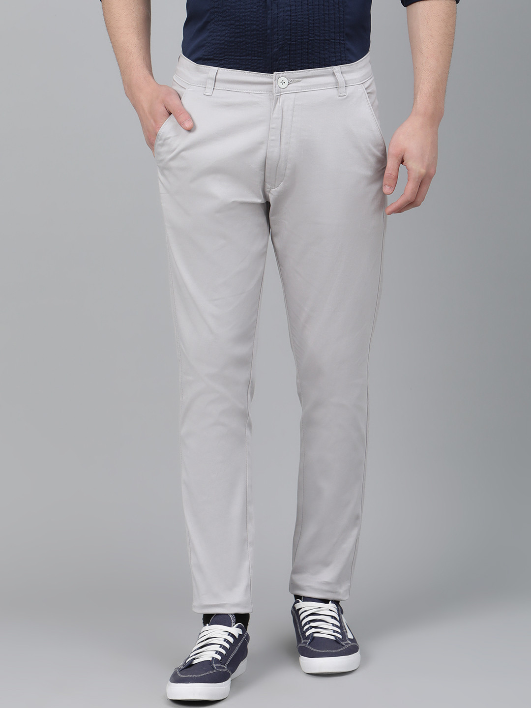 

DENNISON Men Grey Smart Skinny Fit Solid Chinos