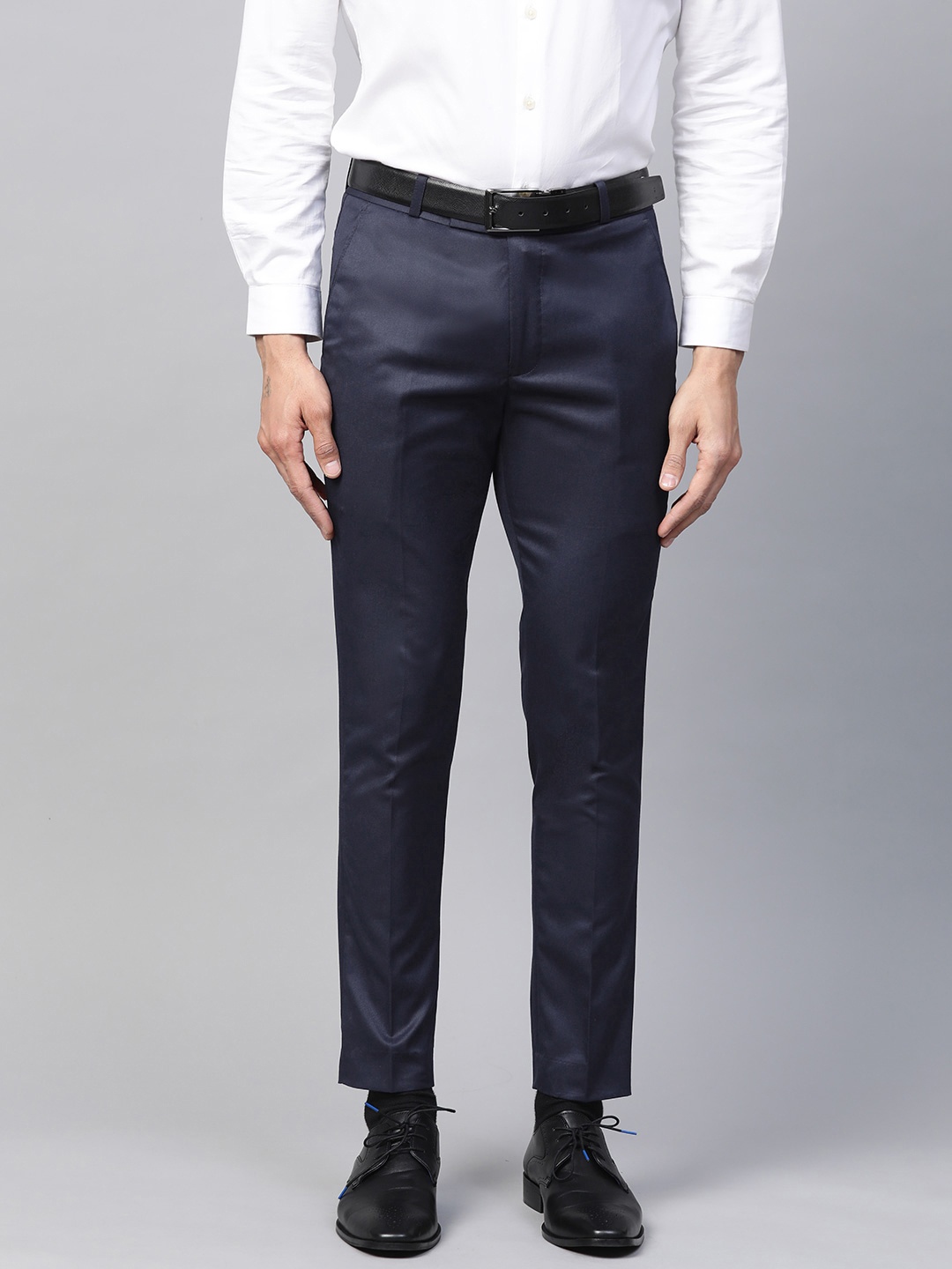 

DENNISON Men Navy Blue Smart Tapered Fit Solid Formal Trousers