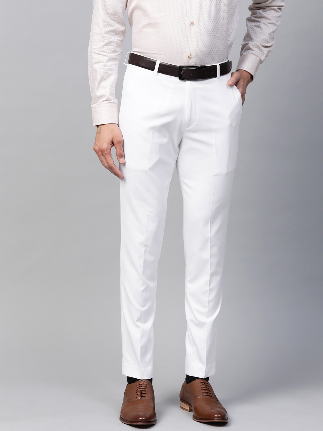 

DENNISON Men White Smart Tapered Fit Solid Formal Trousers