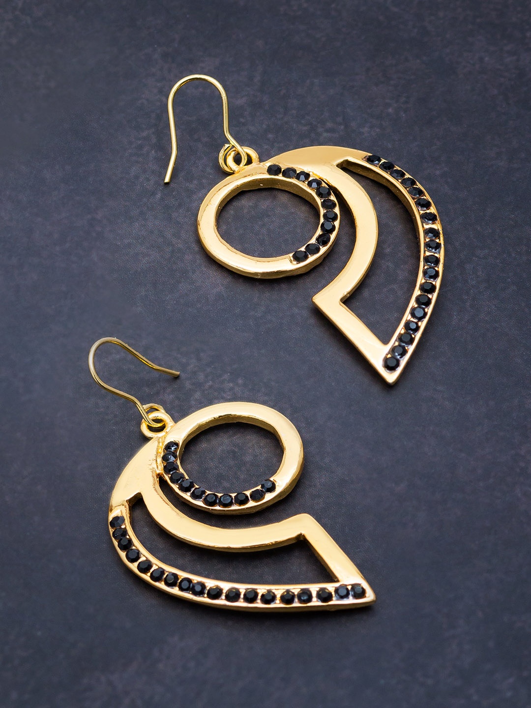 

Golden Peacock Gold-Plated & Black Geometric Drop Earrings