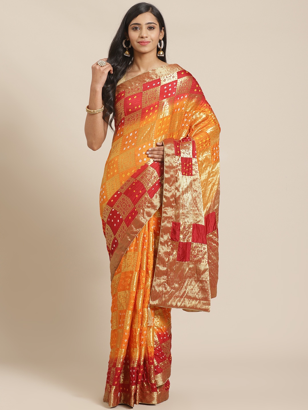 

Mitera Orange & Golden Zari Woven Design Banarasi Saree