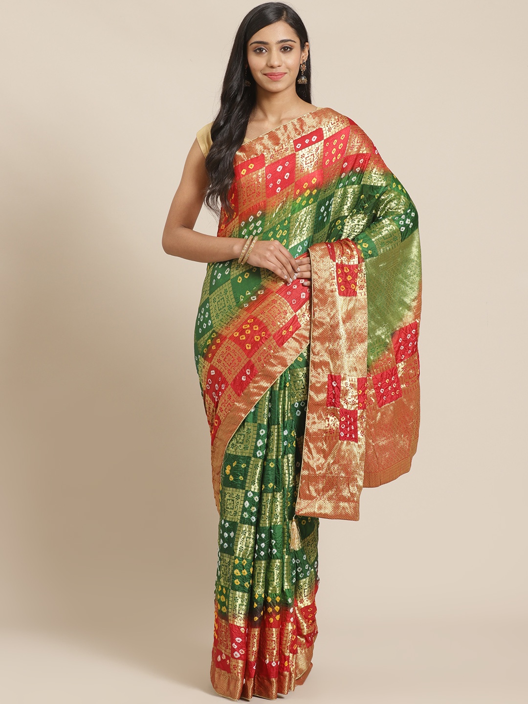 

Mitera Green & Golden Zari Woven Design Banarasi Saree