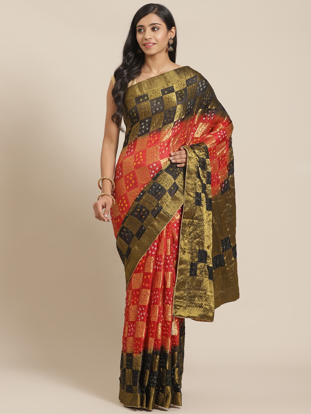 

Mitera Red & Golden Zari Woven Design Banarasi Saree