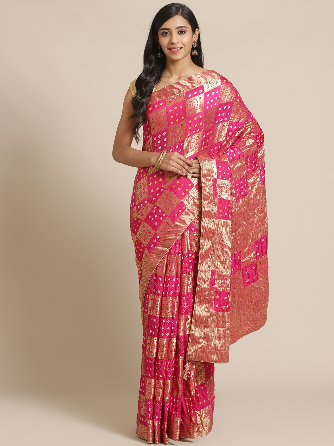 

Mitera Magenta & Golden Zari Woven Design Banarasi Saree