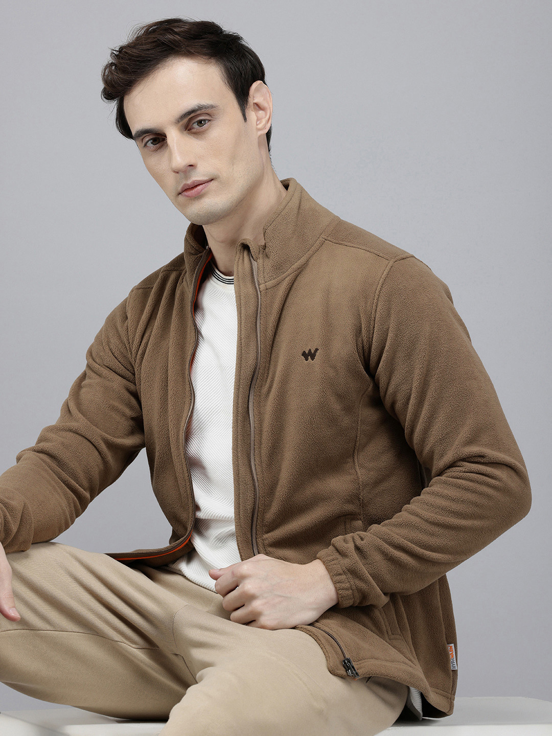 

Wildcraft Fleece Mock Neck Tailored Jacket, Brown