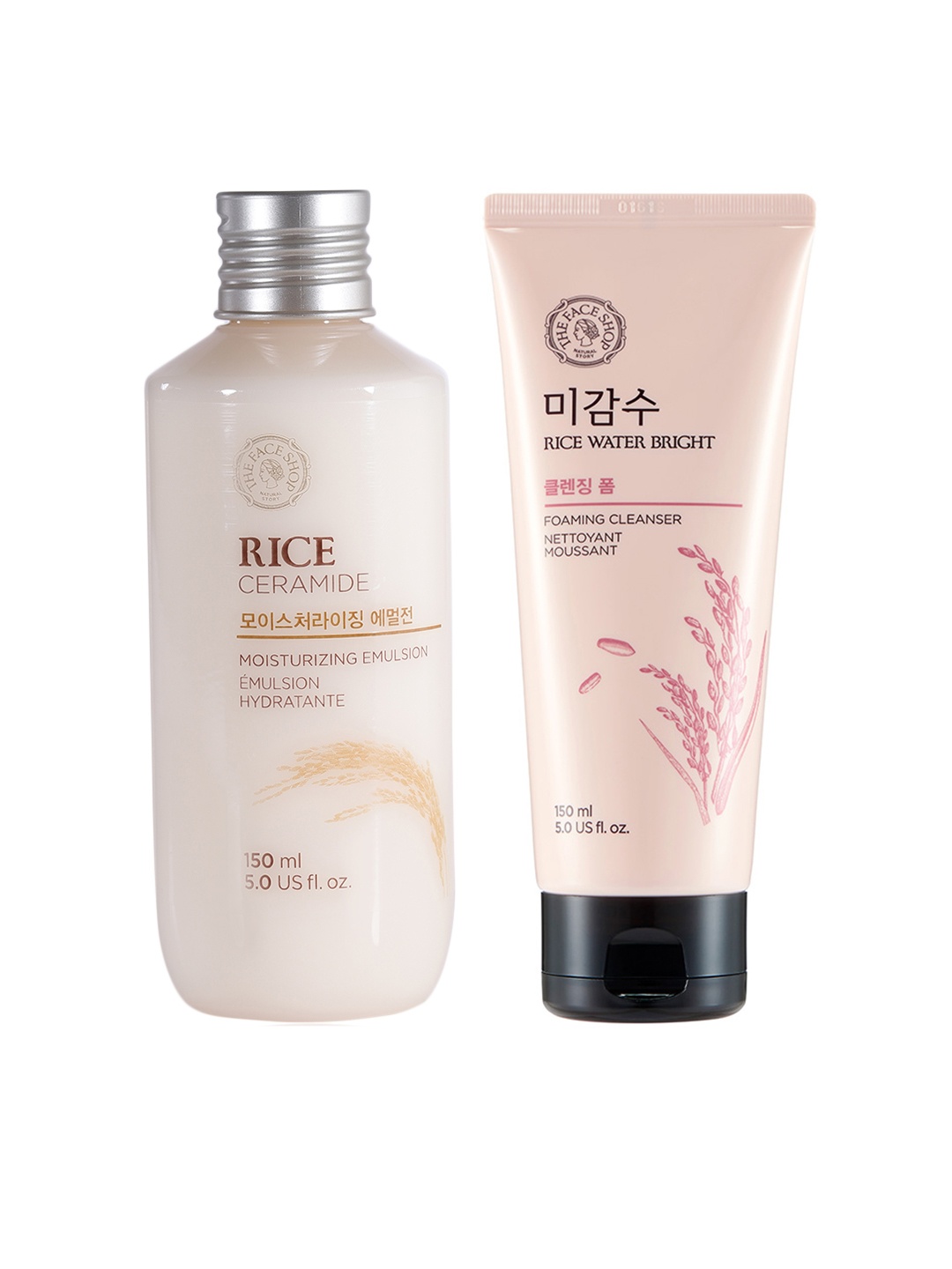 

The Face Shop Set of Rice Water Bright Cleanser & Rice Ceramide Moisturizing Emulsion, Off white