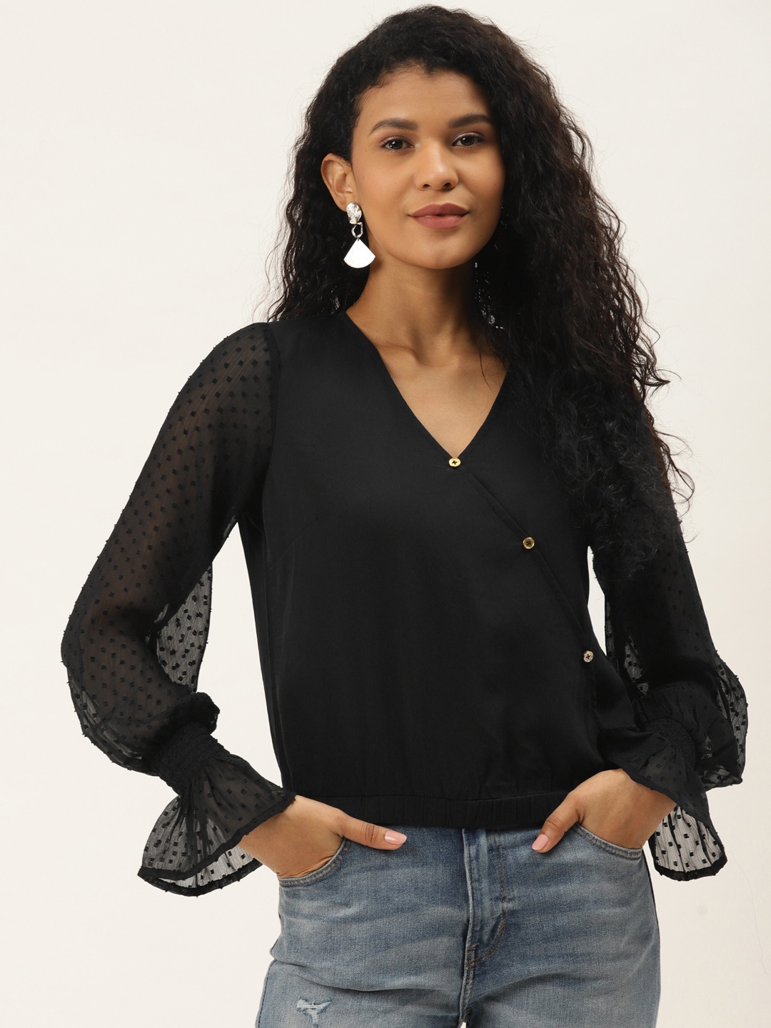 

Off Label Women Black Solid Blouson Top