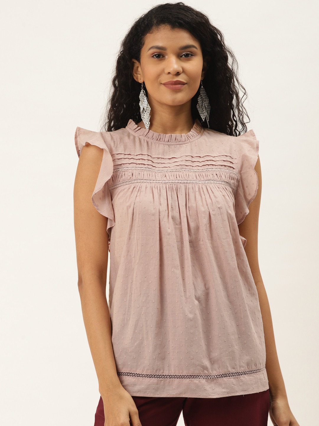 

Off Label Women Mauve Self Design Pure Cotton Top