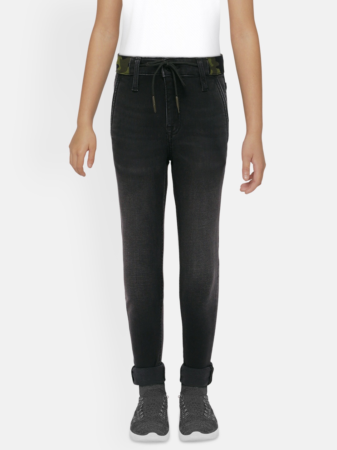 

Jack & Jones Boys Black Skinny Fit Mid-Rise Clean Look Jeans