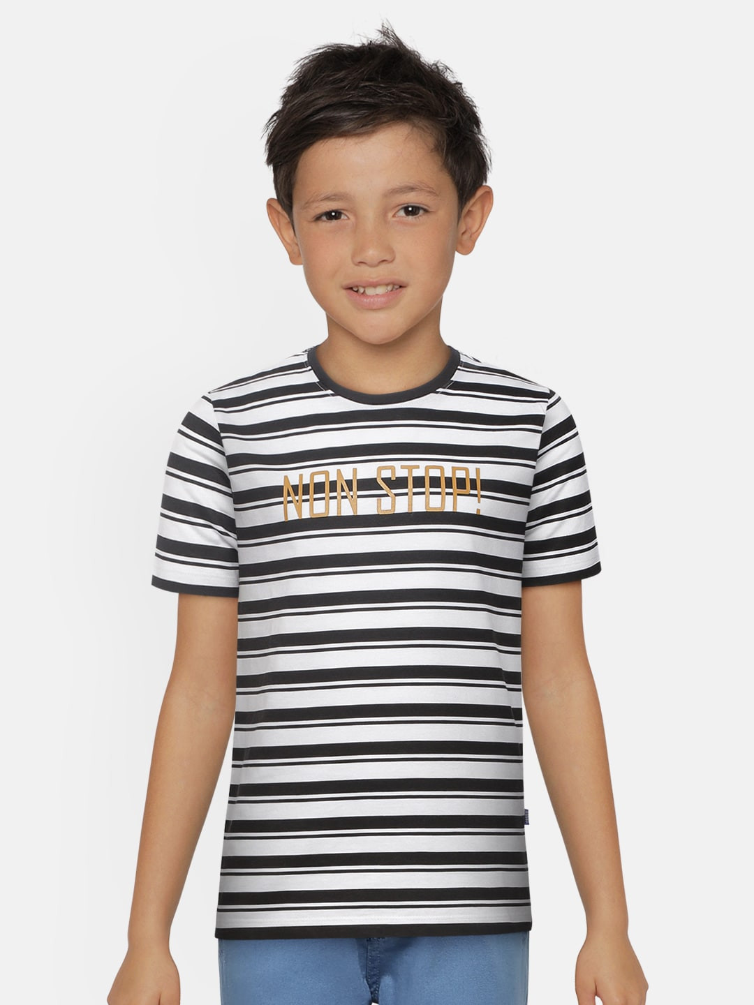 

Jack & Jones Boys Black & White Organic Cotton Striped Sustainable T-shirt