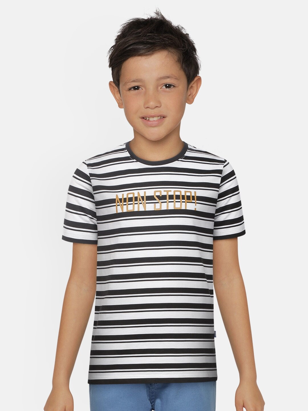 

Jack & Jones Boys Black & White Striped Organic Cotton Sustainable T-shirt
