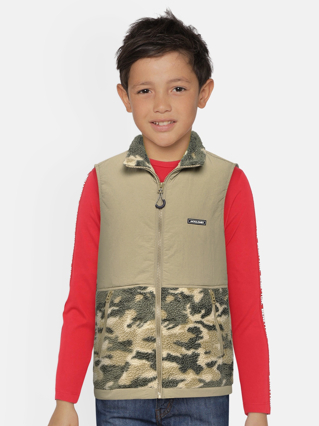 

Jack & Jones Boys Green & Beige Camouflage Printed Tailored Jacket