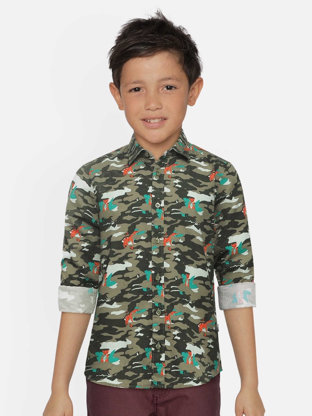 

Jack & Jones Boys Olive Green PIRLO AOP Camouflage Printed Casual Shirt