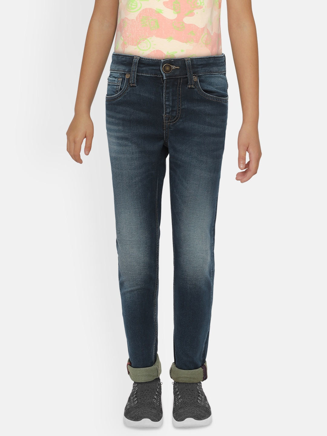 

Jack & Jones Boys Navy Blue Skinny Fit Mid-Rise Clean Look Jeans