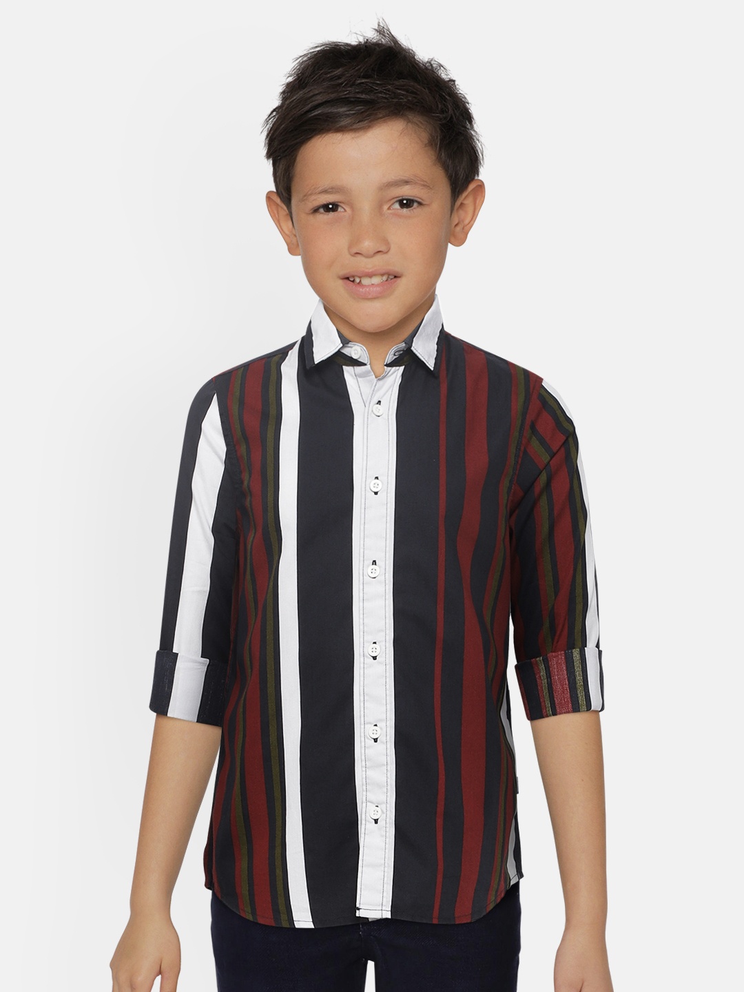 

Jack & Jones Boys Navy Blue & White Regular Fit Striped Casual Shirt