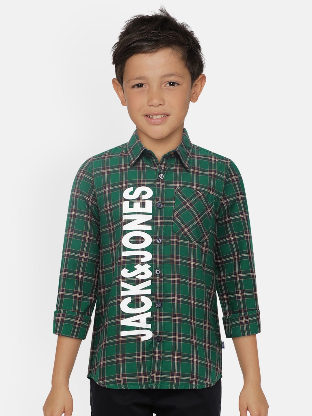 

Jack & Jones Boys Green & Navy Blue Checked Casual Shirt